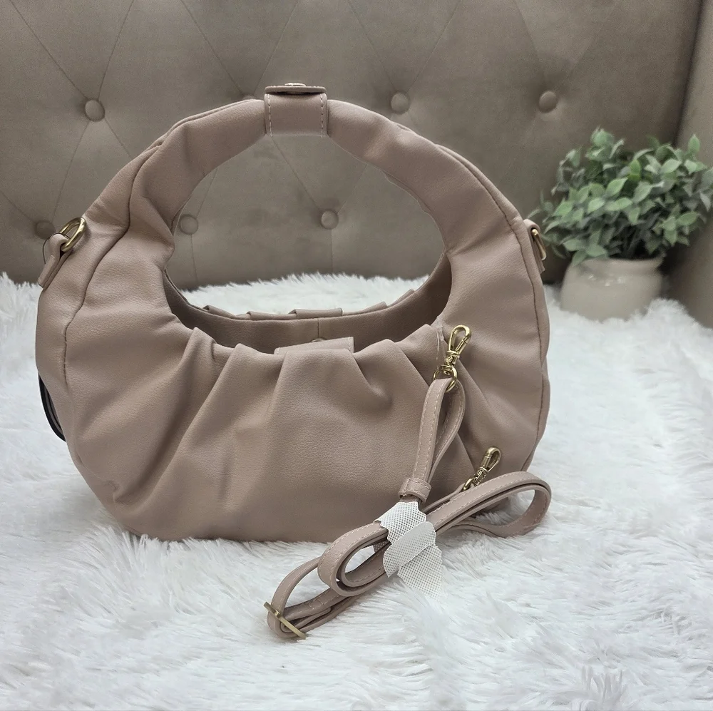 Scoop‎ Ruched Beige Hobo Shoulder Bag NWT